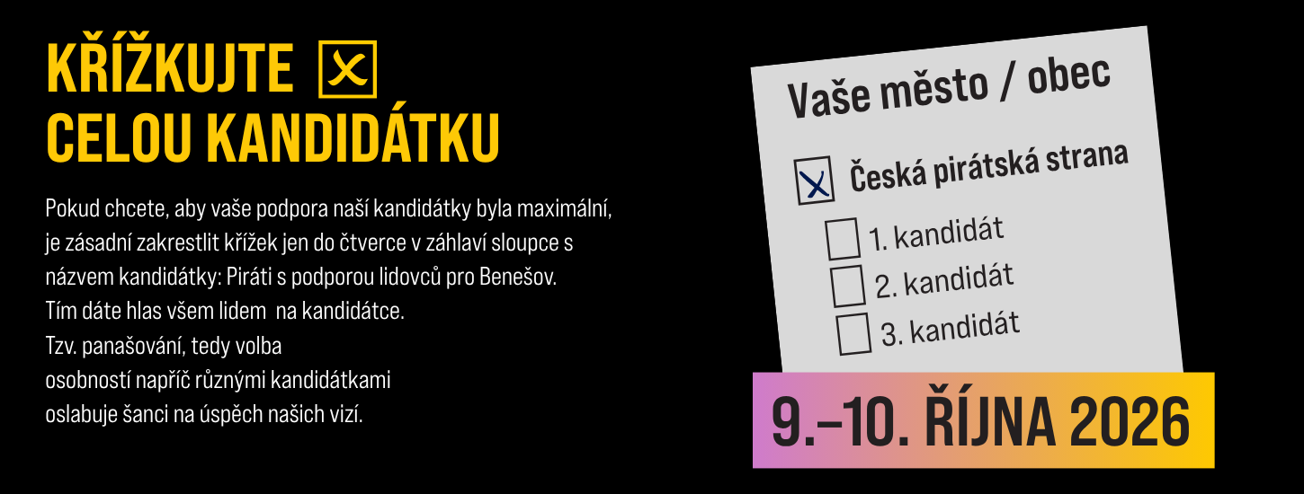 Křížkujte celou kandidátku! Pokud chcete, aby vaše podpora naší kandidátky byla maximální, udělejte křížek jen do čtverce v záhlaví sloupce s názvem kandidátky. Tím dáte hlas všem lidem na kandidátce. Volby 9.–10. října 2026.